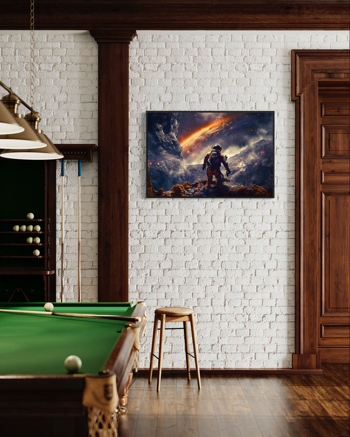 Astronaut On Alien Planet In Space Framed Canvas Wall Art in game room