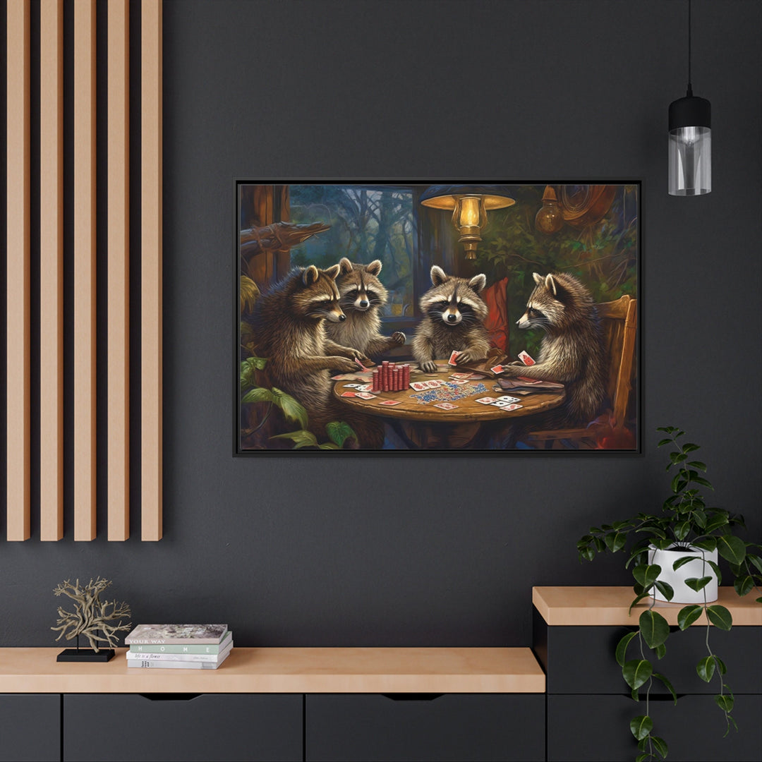 Raccoons Playing Poker Man Wall Art in office