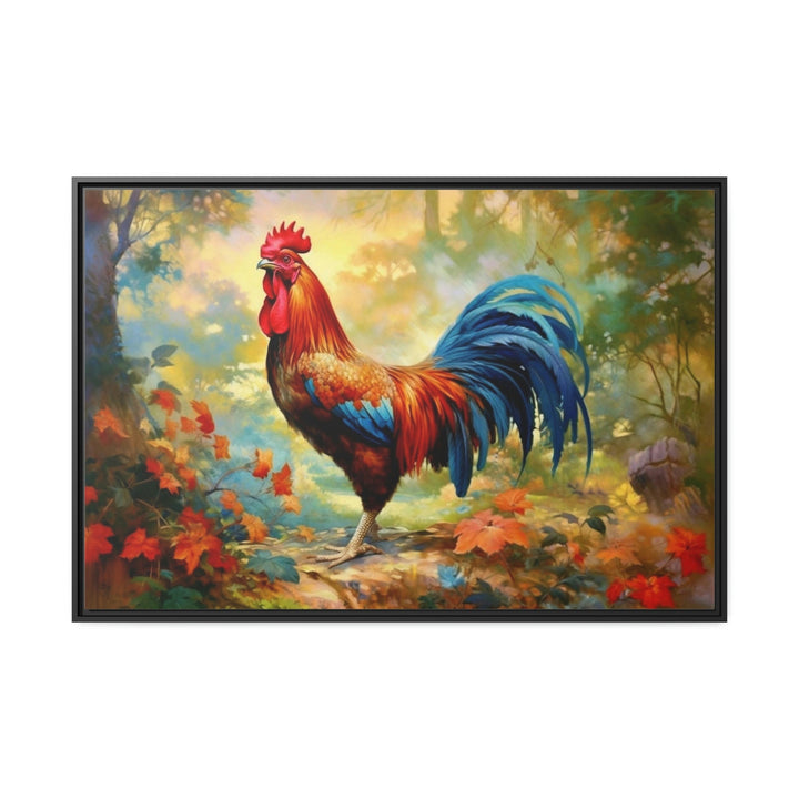 Colorful Rooster Painting Framed Farmhouse Canvas Wall Art close up