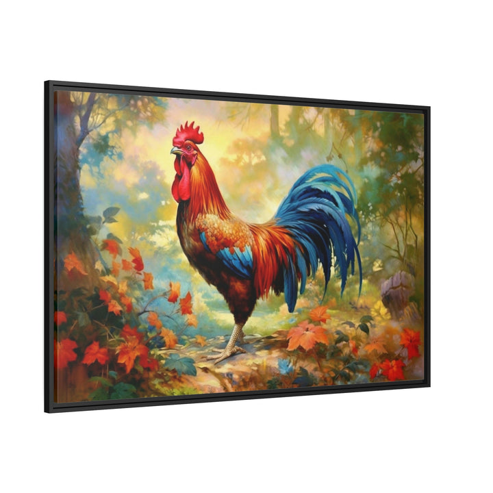 Colorful Rooster Painting Framed Farmhouse Canvas Wall Art side view