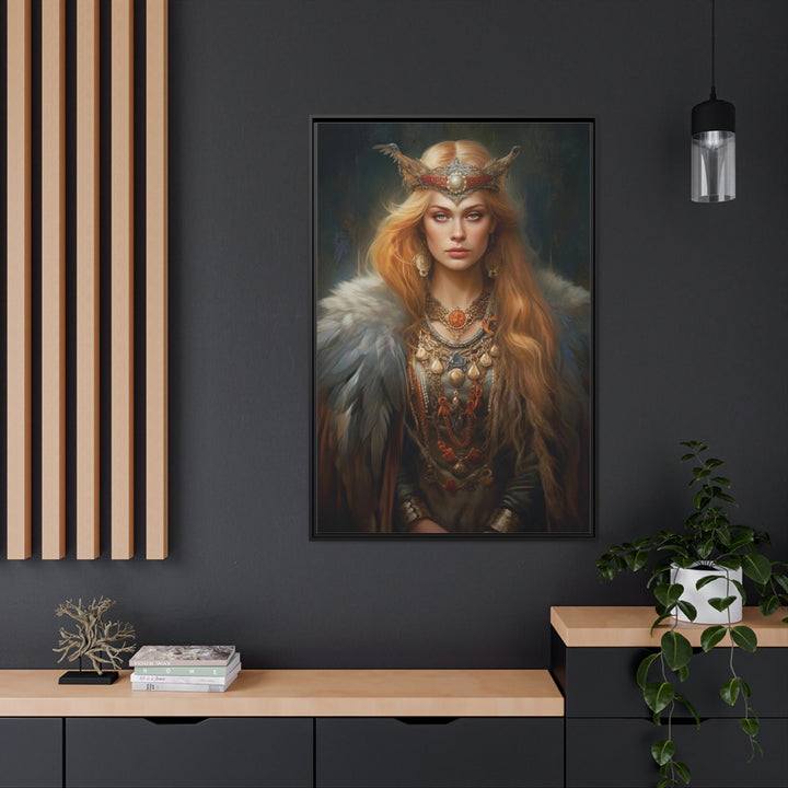 Freya Norse Goddess Framed Canvas Wall Art in the office