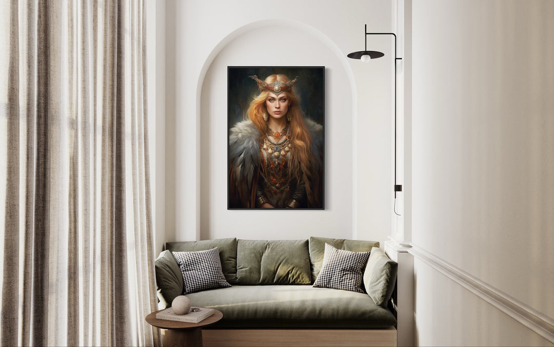 Freya Norse Goddess Framed Canvas Wall Art in living room