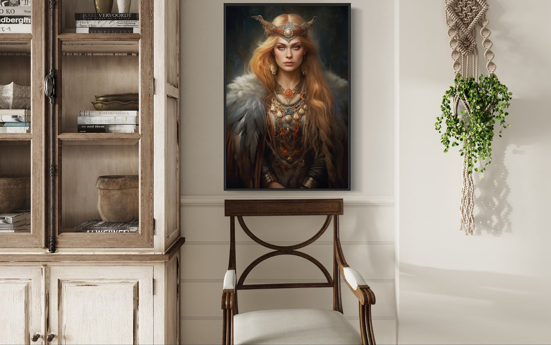 Freya Norse Goddess Framed Canvas Wall Art in the narrow wall