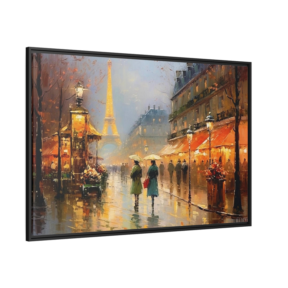 Paris Street With Eiffel Tower Romantic Framed Canvas Wall Art side view