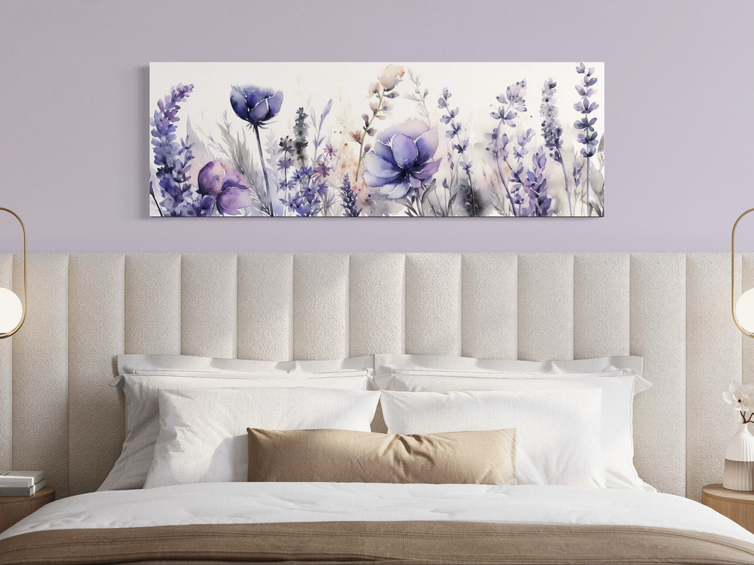 Lavender Wildflowers Panoramic Purple Above Bed Wall Art