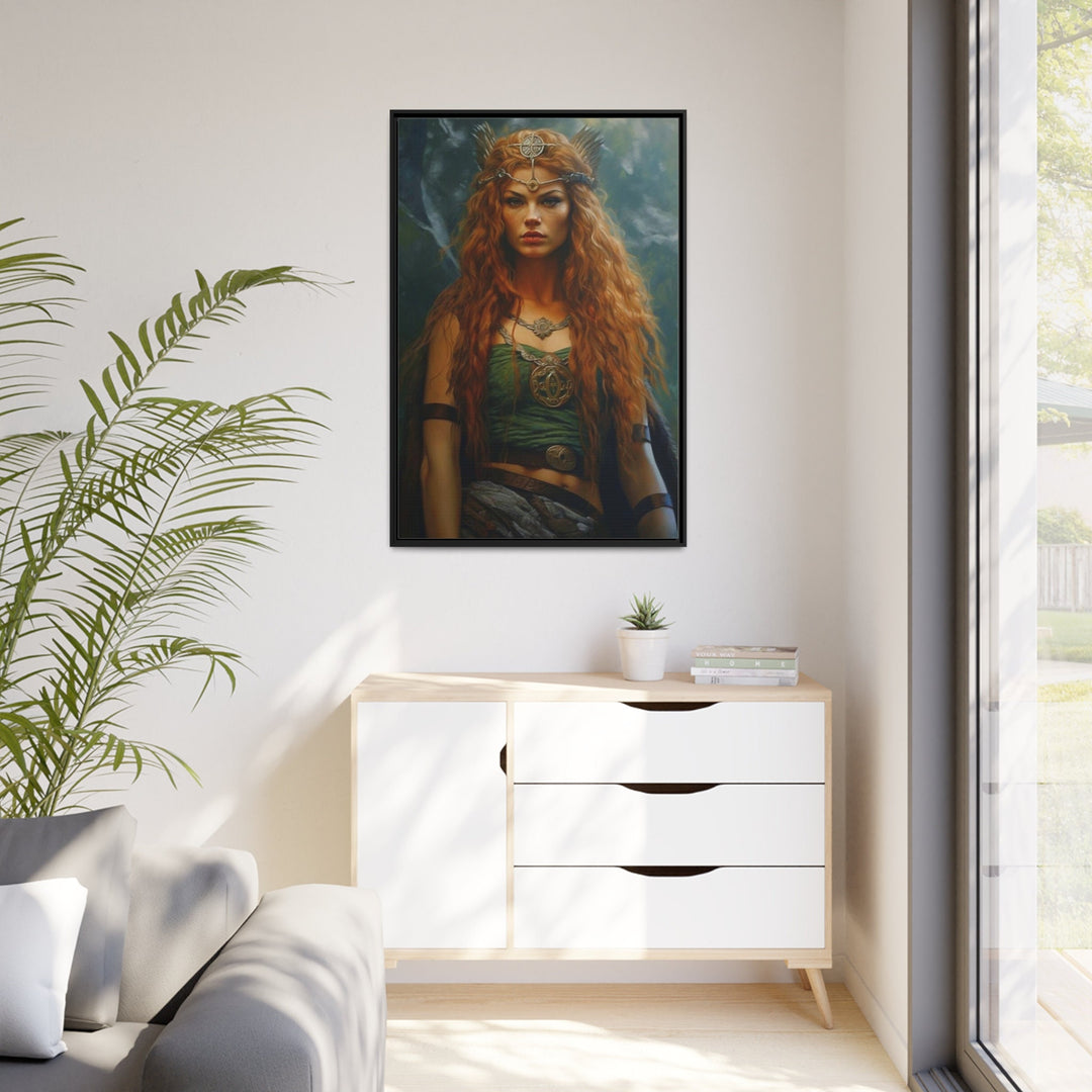 Macha Goddess Framed Canvas Wall Art in living room