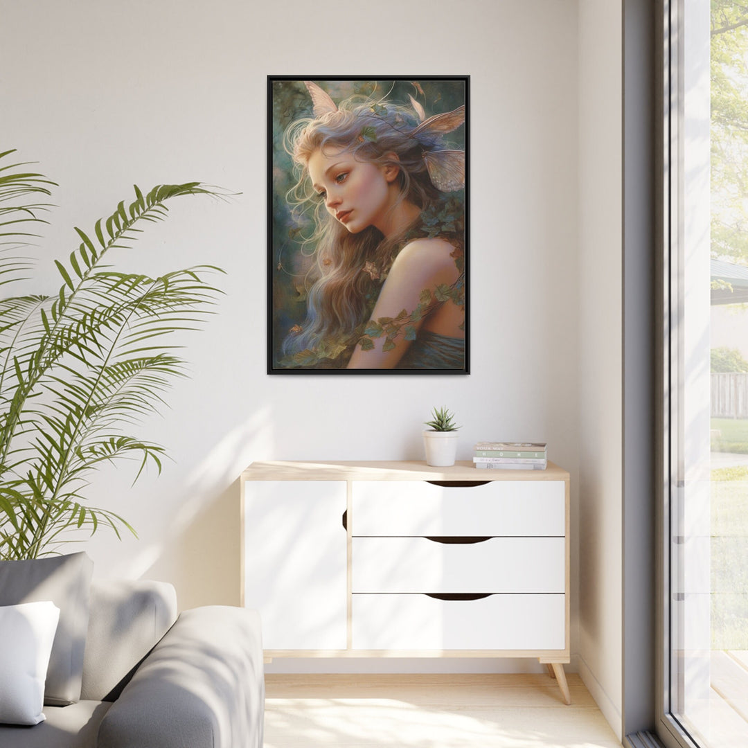 Beautiful Fairy Watercolor Portrait Framed Canvas Wall Art in living room