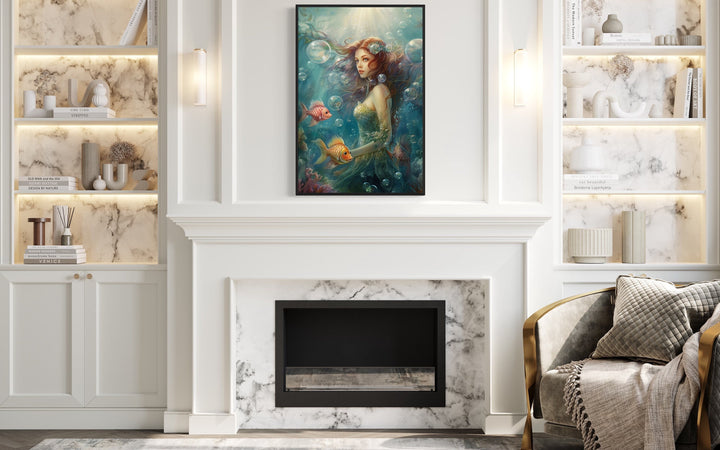 Little Mermaid Under The Sea Framed Canvas Wall Art above mantel