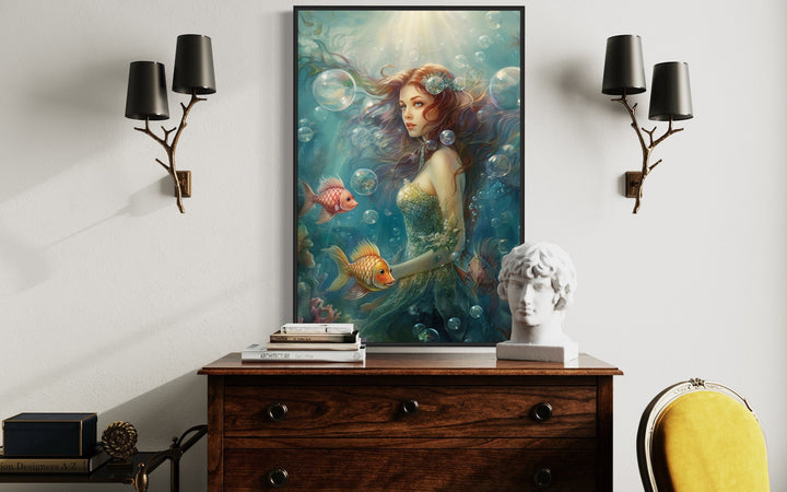 Little Mermaid Under The Sea Framed Canvas Wall Art