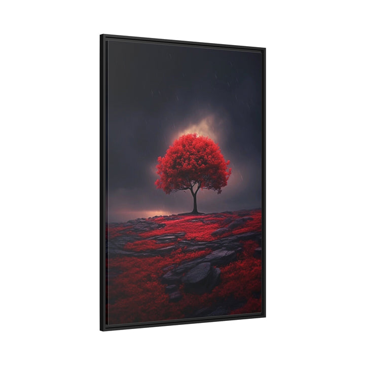 Red Burgundy Tree on Black Background Framed Canvas Wall Art side view