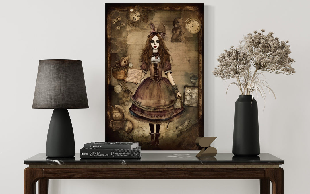 Gothic Grunge Alice im Wunderland Gerahmte Leinwand Wandkunst 