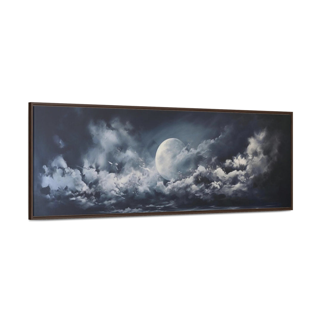 Moon And Cloudy Sky Horizontal Framed Canvas Wall Art side view