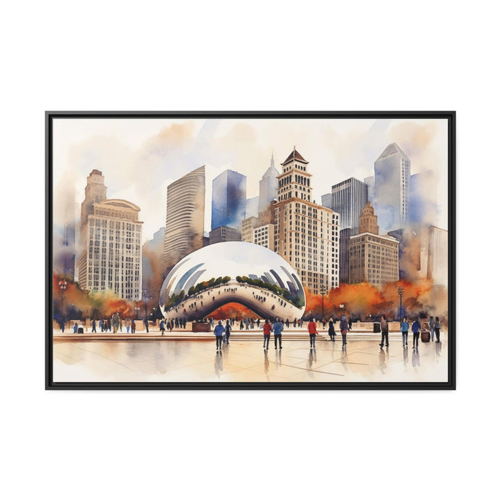 Chicago Cloud Gate The Bean Watercolor Framed Canvas Wall Art close up