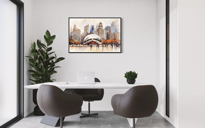 Chicago Cloud Gate The Bean Watercolor Framed Canvas Wall Art i the office