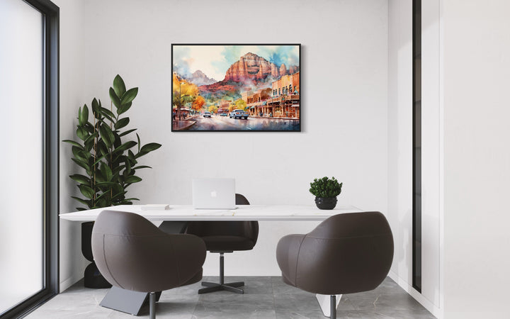 Downtown Sedona Arizona Framed Canvas Wall Art in the office