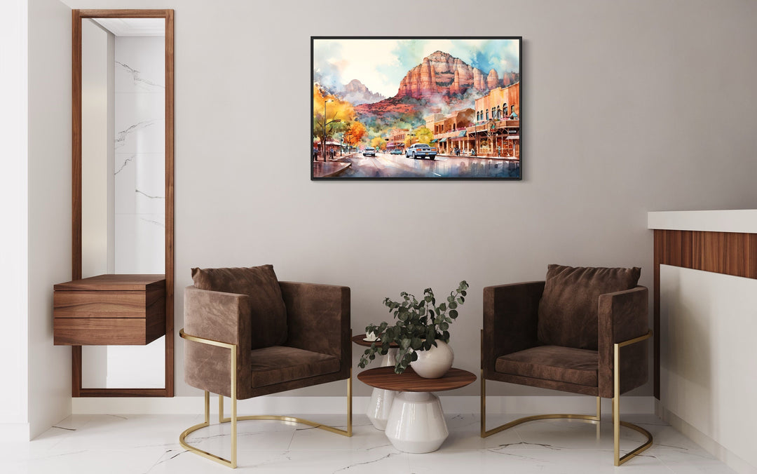 Downtown Sedona Arizona Framed Canvas Wall Art in the office