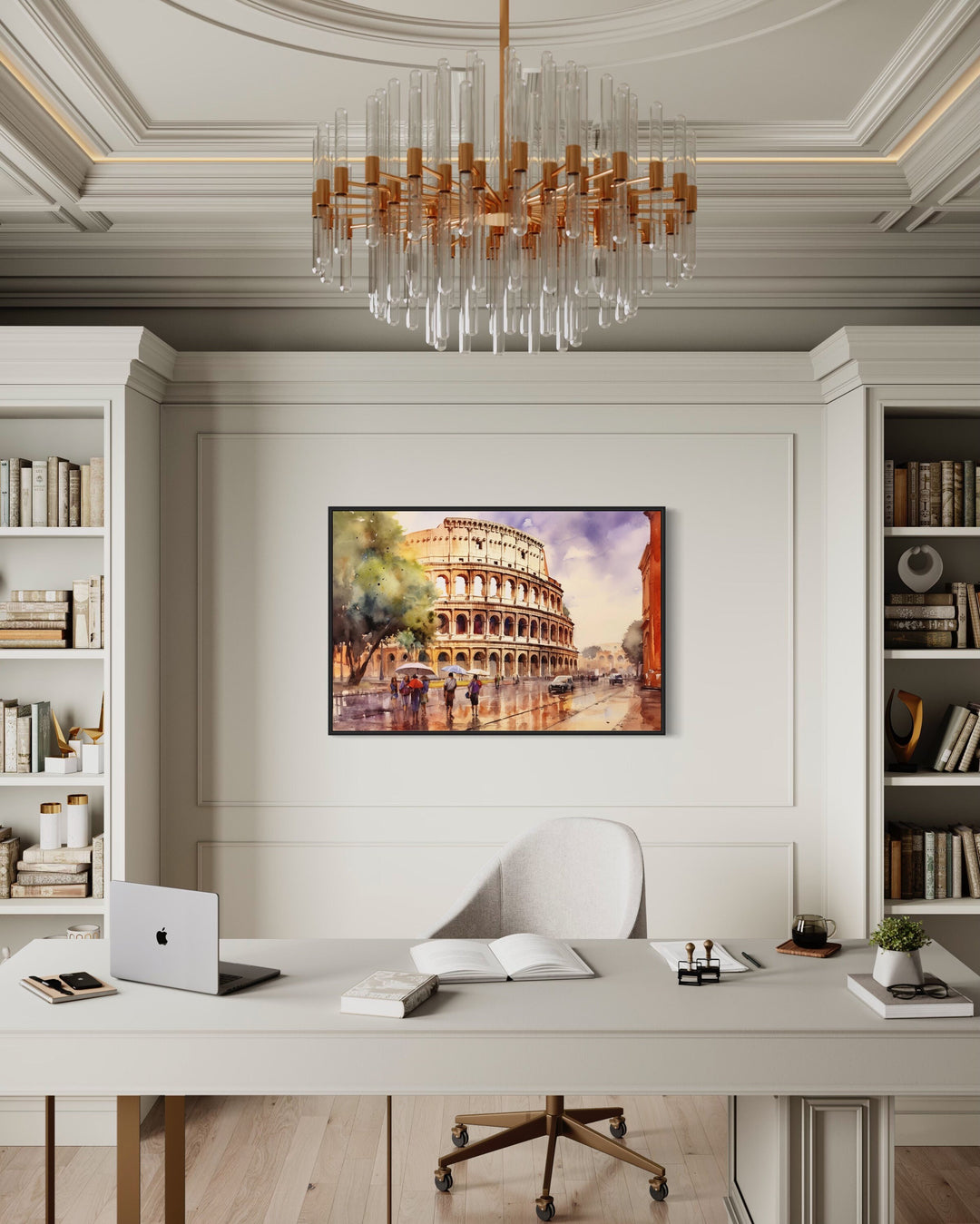 Rome Street With The Colosseum Vintage Framed Canvas Wall Art in the office