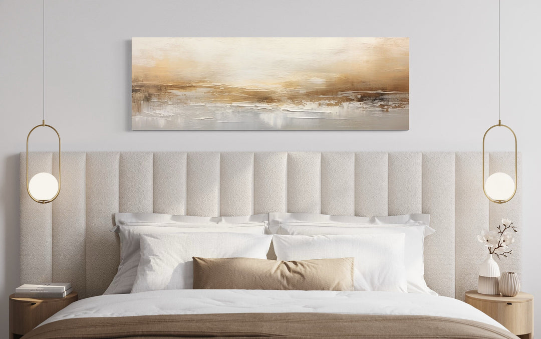 White And Gold Abstract Long Narrow Over Bed Wall Art