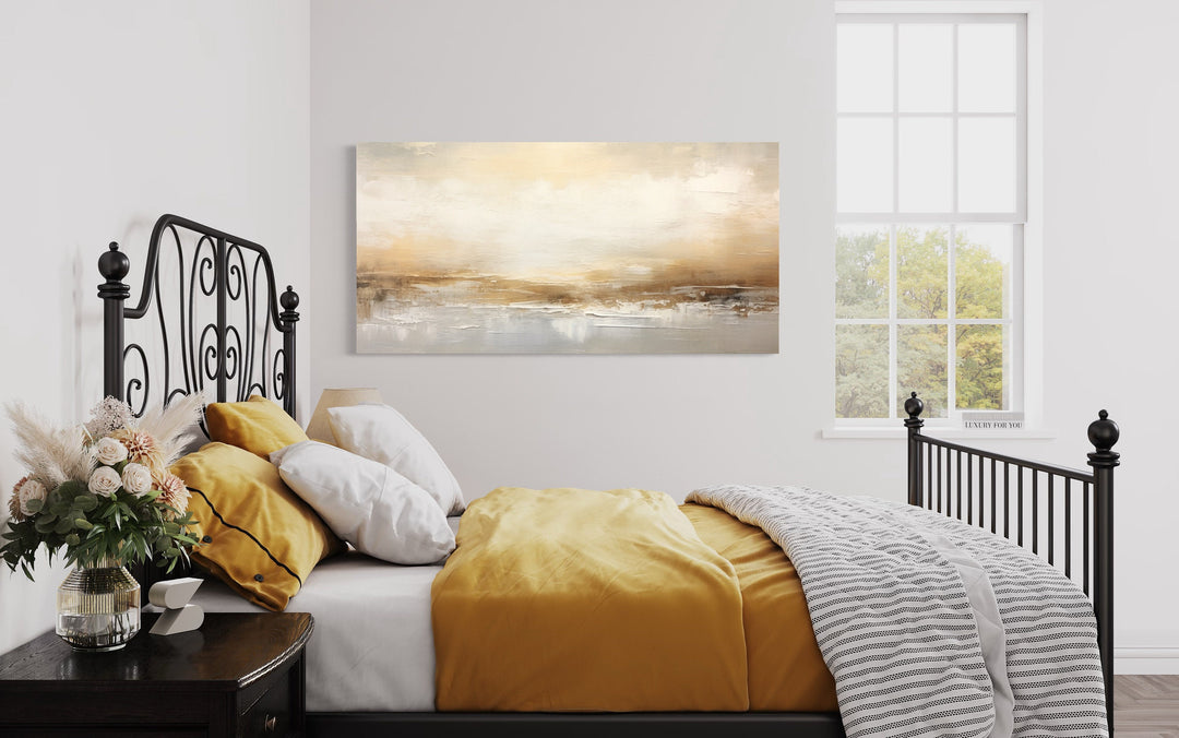 White Gold Elegant Abstract Painting canvas wall art in bedroom