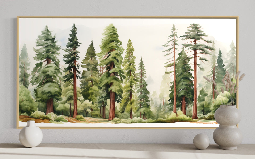 Woodlands Forest Watercolor Framed Canvas Wall Art close up