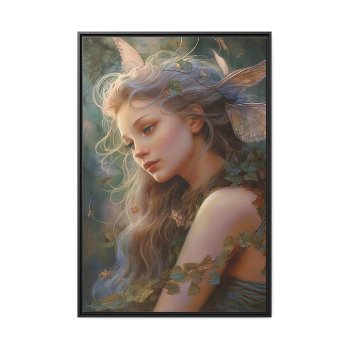 Beautiful Fairy Watercolor Portrait Framed Canvas Wall Art close up