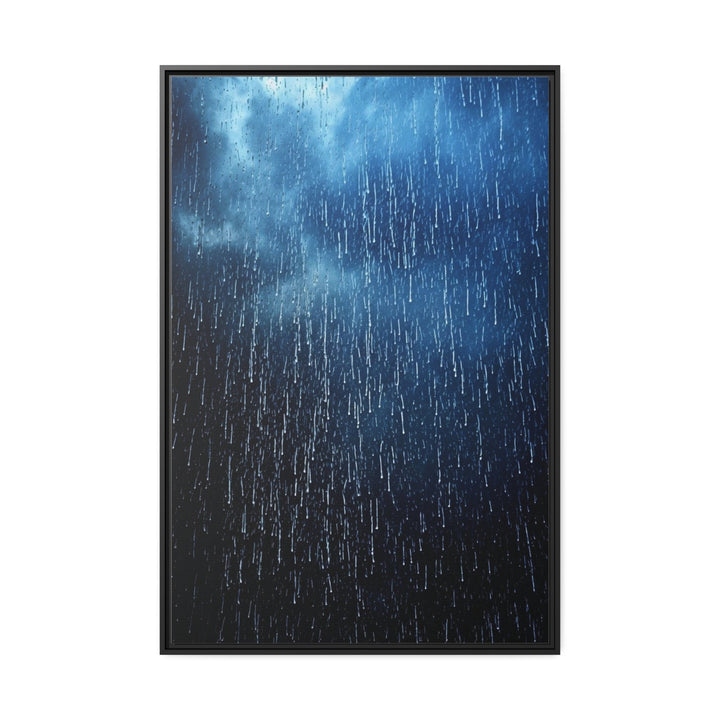 Navy Blue Rain Drops Framed Canvas Wall Art close up