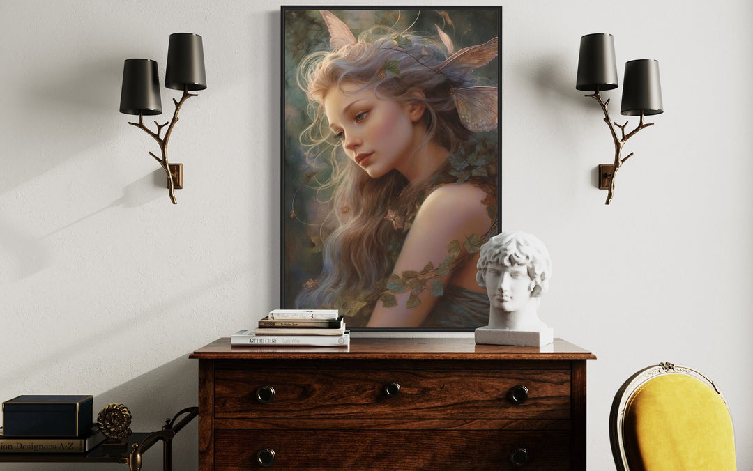 Beautiful Fairy Watercolor Portrait Framed Canvas Wall Art