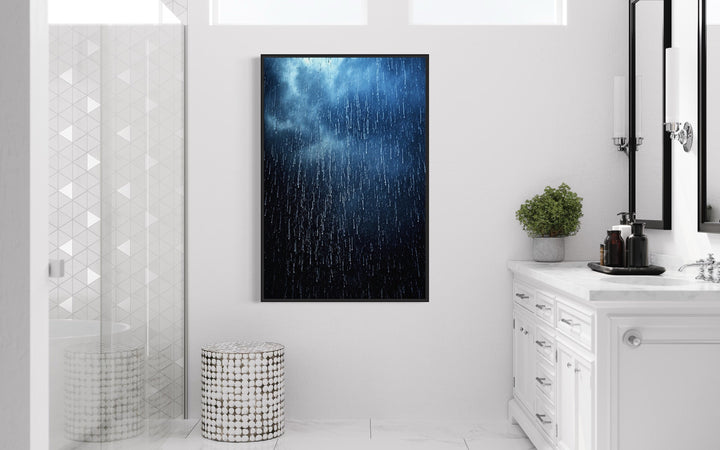 Navy Blue Rain Drops Framed Canvas Wall Art