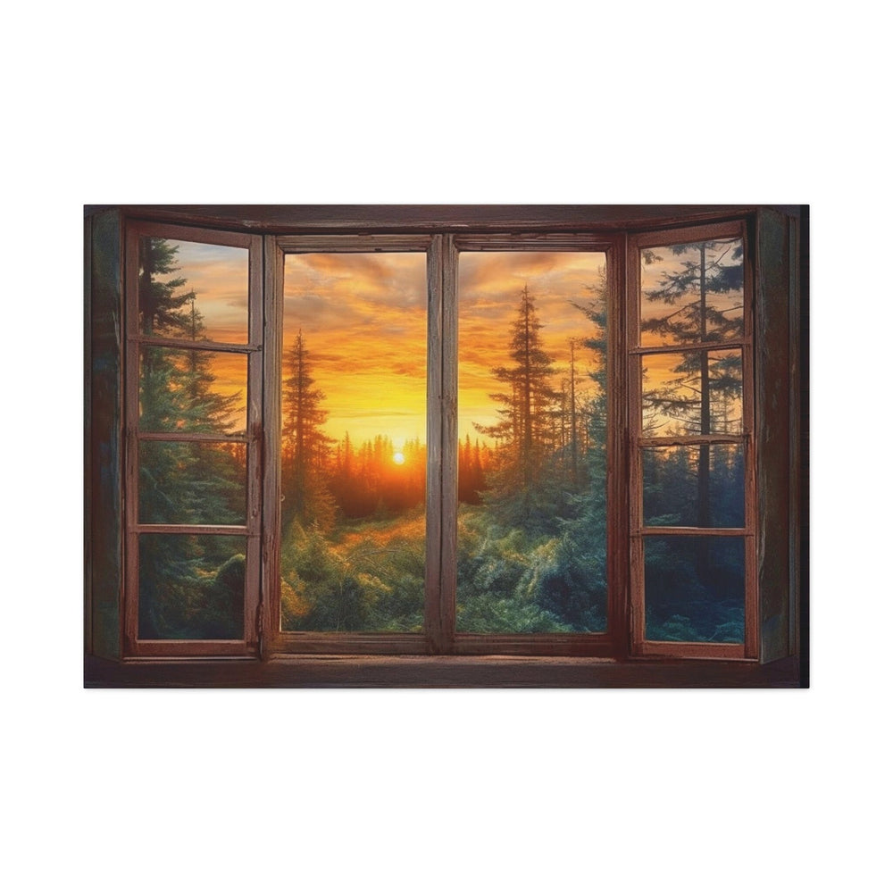 Forest View From Open Rustic Cabin Window Wall Art