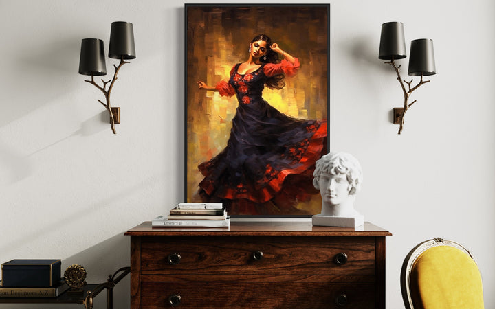 Woman Dancing Traditional Latin Dance Mexican Wall Art in modern room