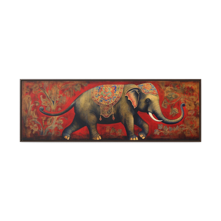 Indian Elephant Traditional Panoramic Wall Art "Majestic Elephant Parade" close up view