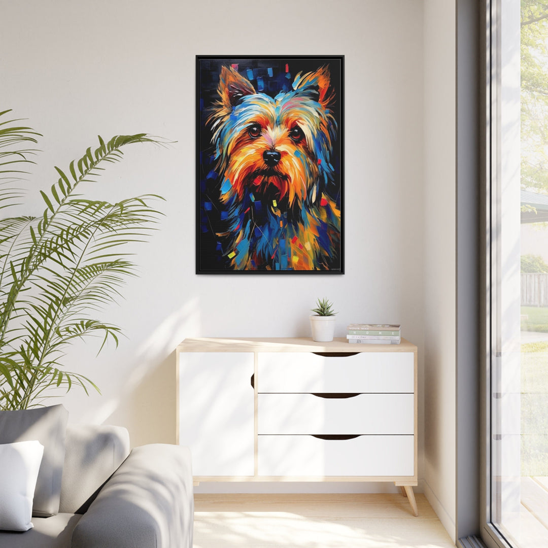 Colorful Yorkie Pop Art Portrait Canvas Wall Art in living room