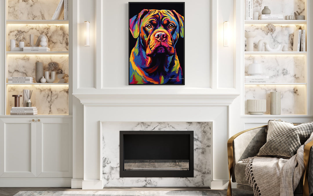 French Mastiff Dog Pop Art Portrait Canvas Wall Art above mantel