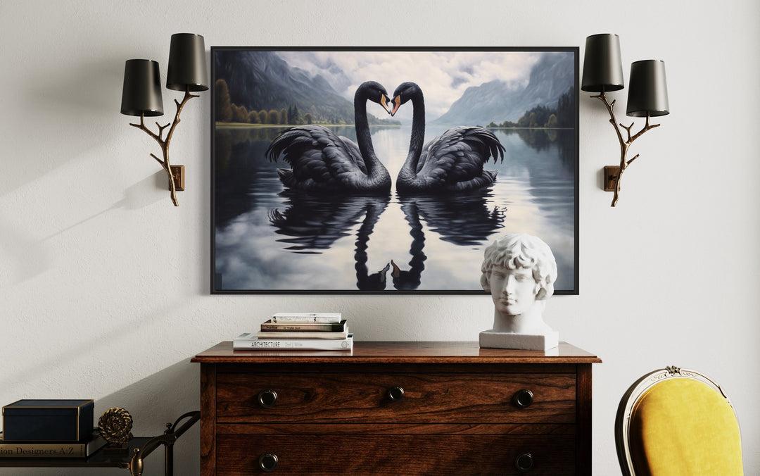 Black Swans In The Lake Canvas Wall Art close up