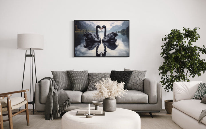 Black Swans In The Lake Canvas Wall Art
