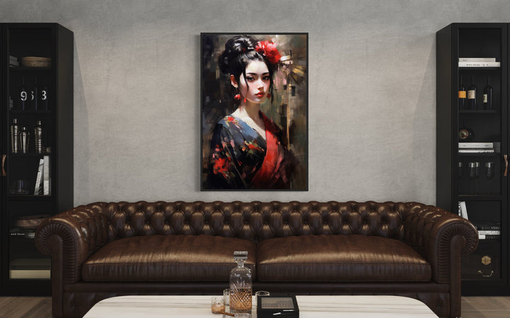 Beautiful Geisha Framed Canvas Wall Art in man cave