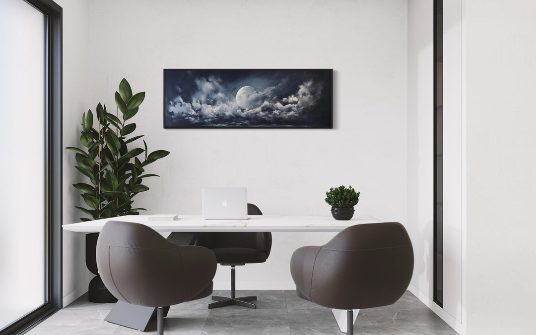 Moon And Cloudy Sky Horizontal Framed Canvas Wall Art in the office