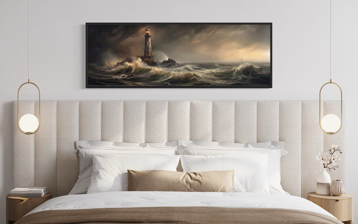 Lighthouse in Storm Large Panoramic Nautical Wall Art