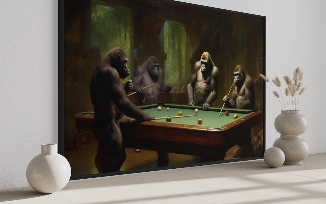 Gorillas Playing Billiards Framed Pool Room Canvas Wall Art side view