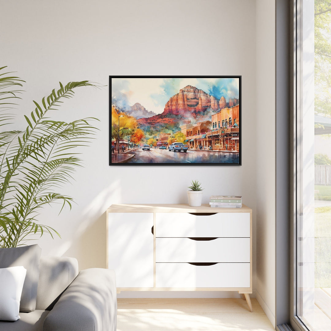 Downtown Sedona Arizona Framed Canvas Wall Art in living room