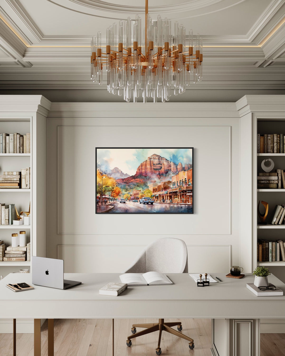 Downtown Sedona Arizona Framed Canvas Wall Art in the office