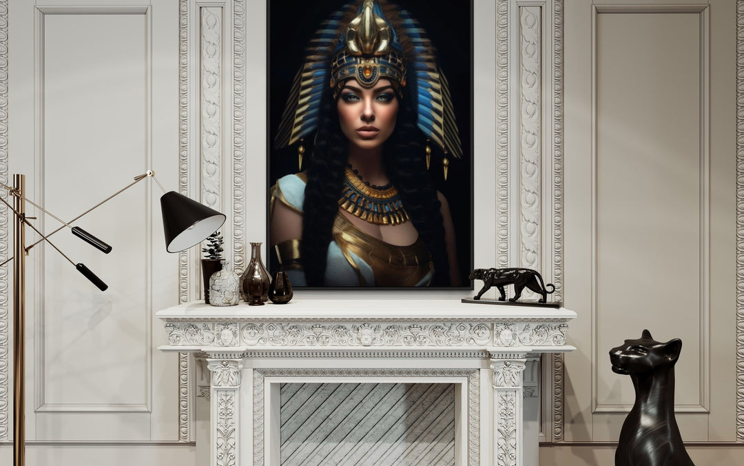 Cleopatra Queen of Egypt Framed Canvas Wall Art above fireplace