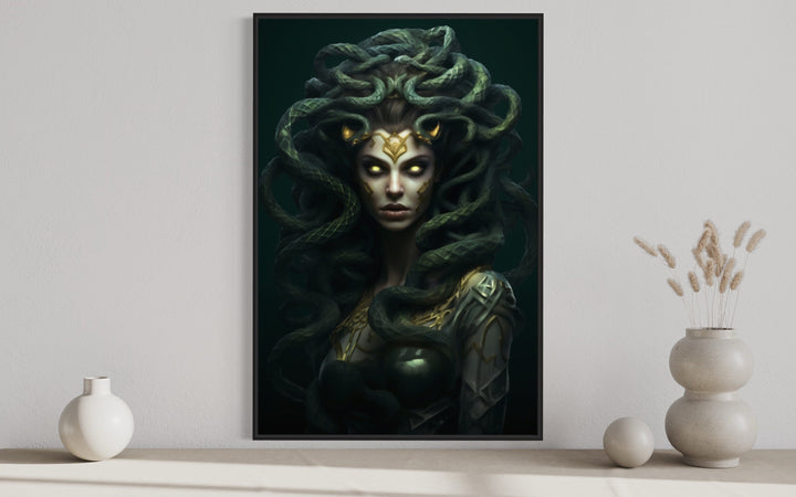 Green Medusa Gorgon Greek Mythology Framed Canvas Wall Art close up