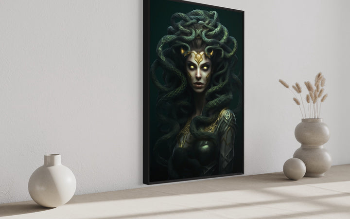 Green Medusa Gorgon Greek Mythology Framed Canvas Wall Art side view