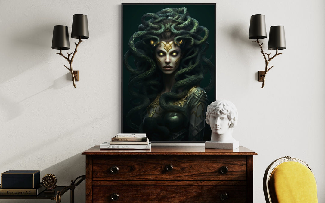 Green Medusa Gorgon Greek Mythology Framed Canvas Wall Art