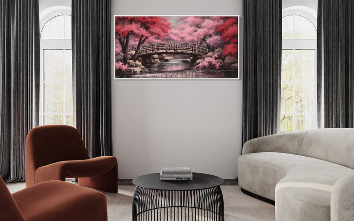 Japanese Cherry Blossom Sakura Garden Framed Canvas Wall Art in living room