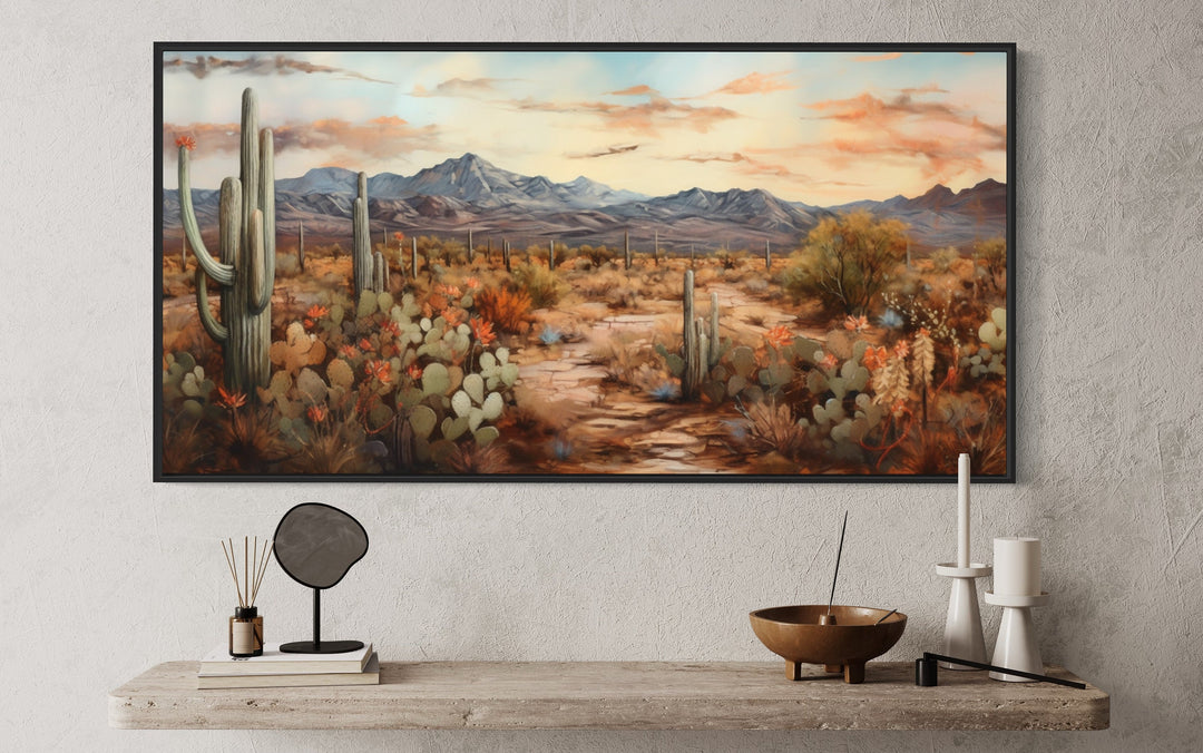 Desert Landscape With Cacti Southwestern Wall Art close up