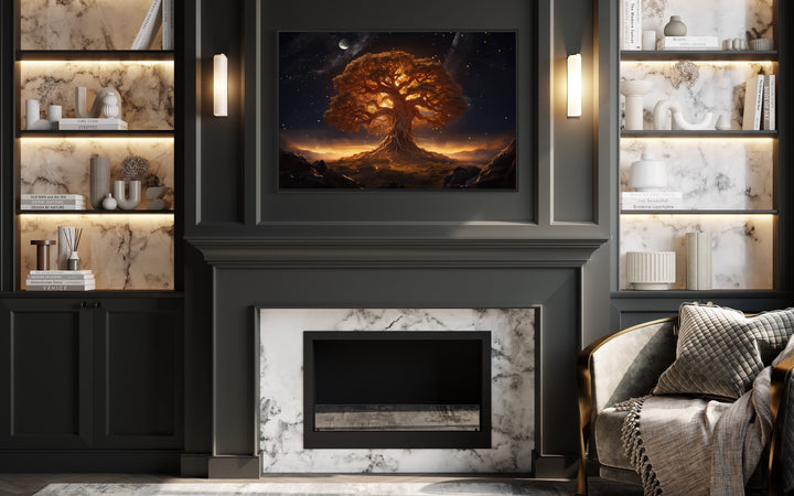 Tree Of Life Wall Art Norse Mythology Framed Canvas Wall Art above fireplace