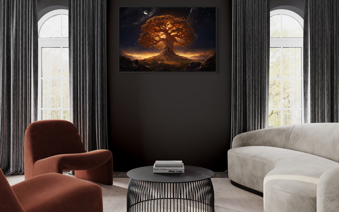 Tree Of Life Wall Art Norse Mythology Framed Canvas Wall Art in living room