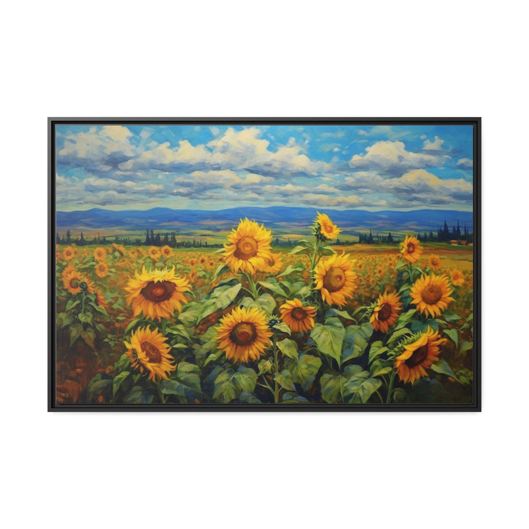 Traditional Ukrainian Sunflower Field Framed Canvas Wall Art close up